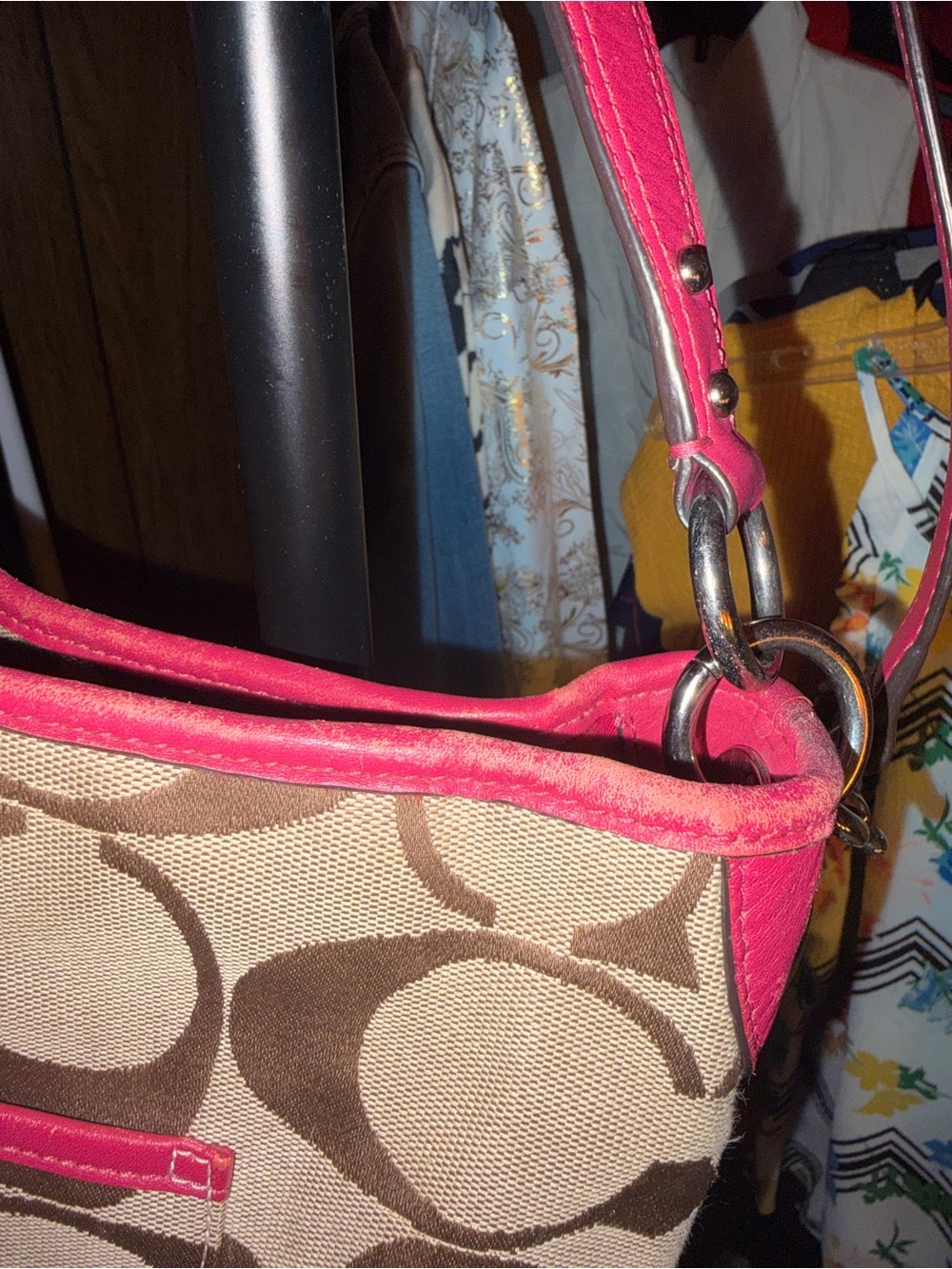 Coach Hamptons Weekend Signature Pink & White Stripe Shoulder/ Crossbody Bag - Picture 13 of 16